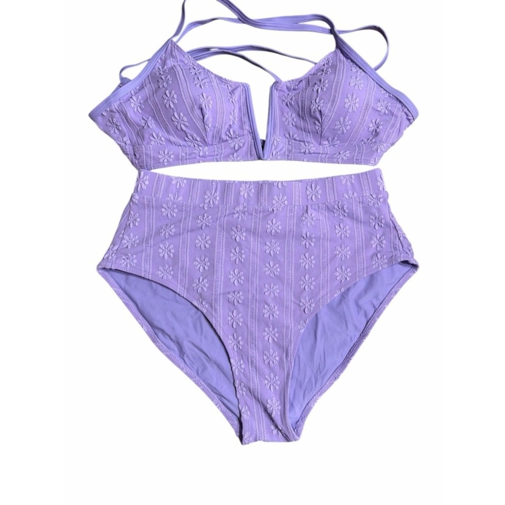 Berlook Floral Textured Bikini Set - Lavender
